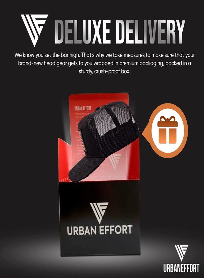 Urban Effort Snapback Trucker Hat | Breathable Mesh Baseball Cap for Men & Women Adjustable Fit American Flag Hat for Casual (Black) - Image 3
